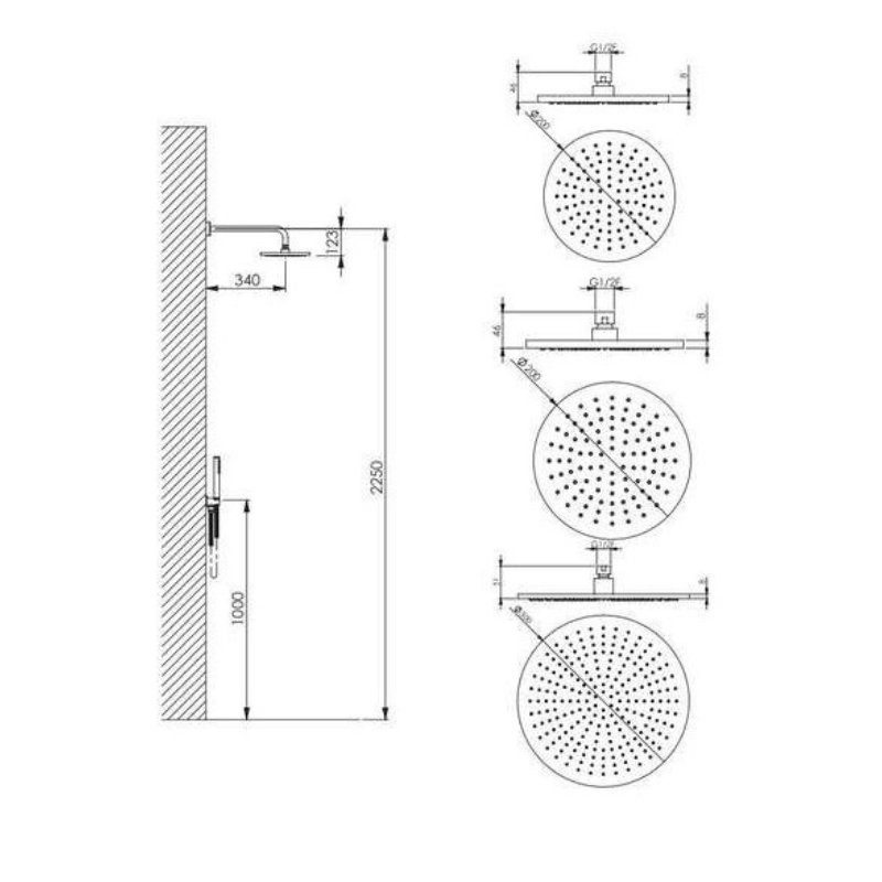 Kit Doccia+Soffione+Braccio 25 cm Bianco Opaco Class